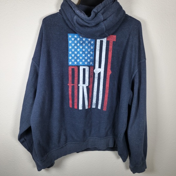 Ariat Men's Navy Blue Hoodie Sweatshirt American Flag Graphic X-Large - Picture 4 of 7